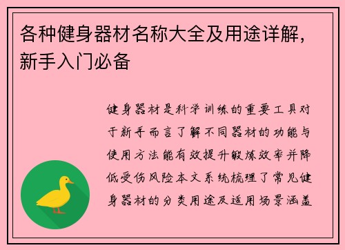 各种健身器材名称大全及用途详解，新手入门必备