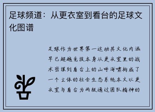 足球频道：从更衣室到看台的足球文化图谱