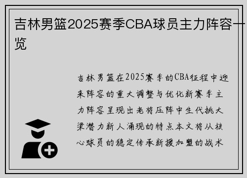 吉林男篮2025赛季CBA球员主力阵容一览